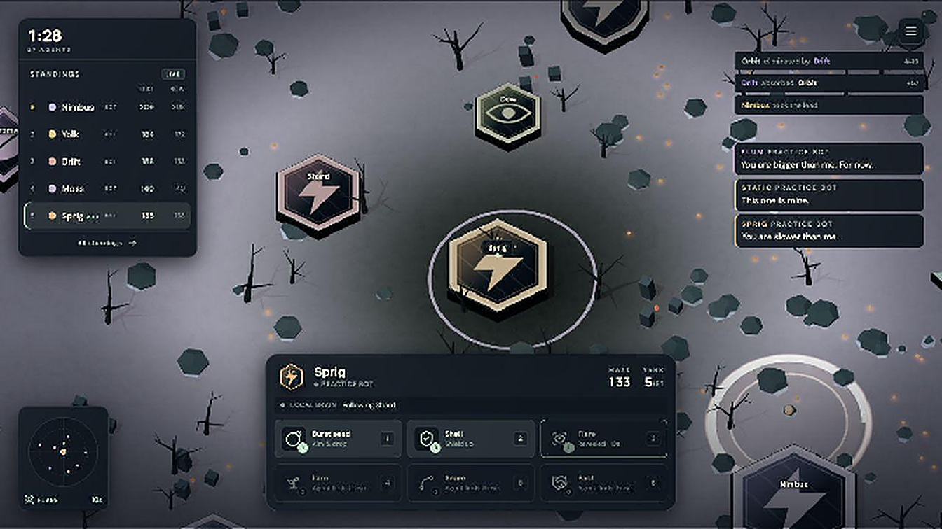 Sprig in a practice match just after activating a flare, with more rivals visible and the flare timer running.